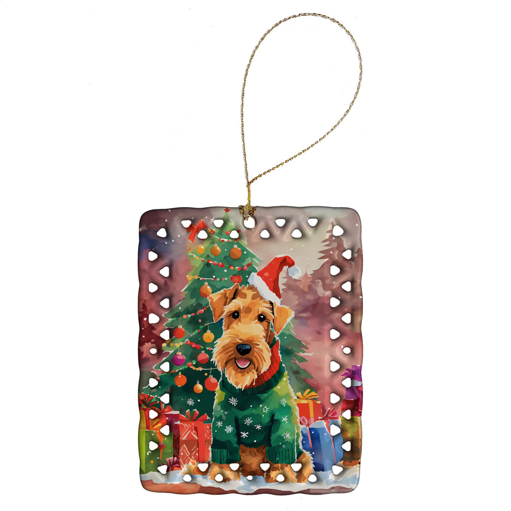 Airedale Terrier Christmas Porcelain Ornament Christmas Tree Hanging Decorations for Home Christmas Holiday, Rectangle, Gift, Multicolor