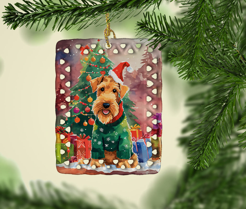 Airedale Terrier Christmas Porcelain Ornament Christmas Tree Hanging Decorations for Home Christmas Holiday, Rectangle, Gift, Multicolor