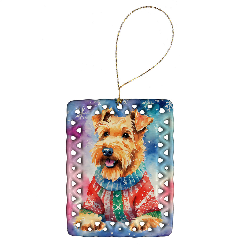 Airedale Terrier Christmas Porcelain Ornament Christmas Tree Hanging Decorations for Home Christmas Holiday, Rectangle, Gift, Multicolor