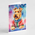 Airedale Terrier Christmas Greeting Cards Pack of 8 Blank Cards with Envelopes Whimsical A7 Size 5x7
