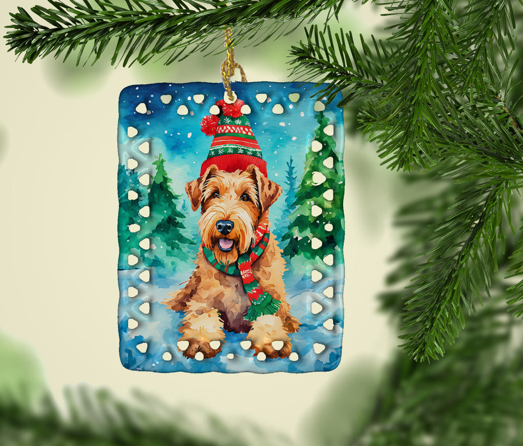 Airedale Terrier Christmas Porcelain Ornament Christmas Tree Hanging Decorations for Home Christmas Holiday, Rectangle, Gift, Multicolor