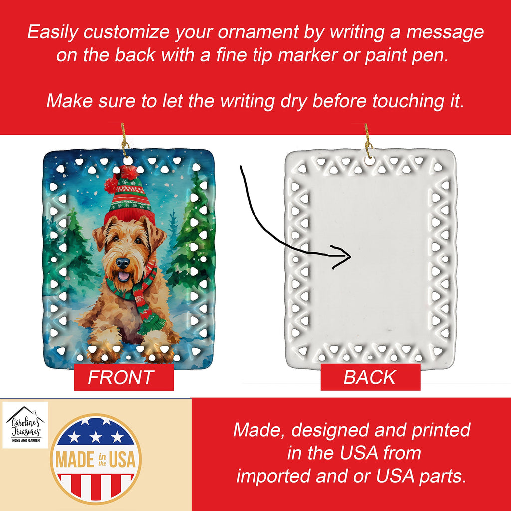 Airedale Terrier Christmas Porcelain Ornament Christmas Tree Hanging Decorations for Home Christmas Holiday, Rectangle, Gift, Multicolor