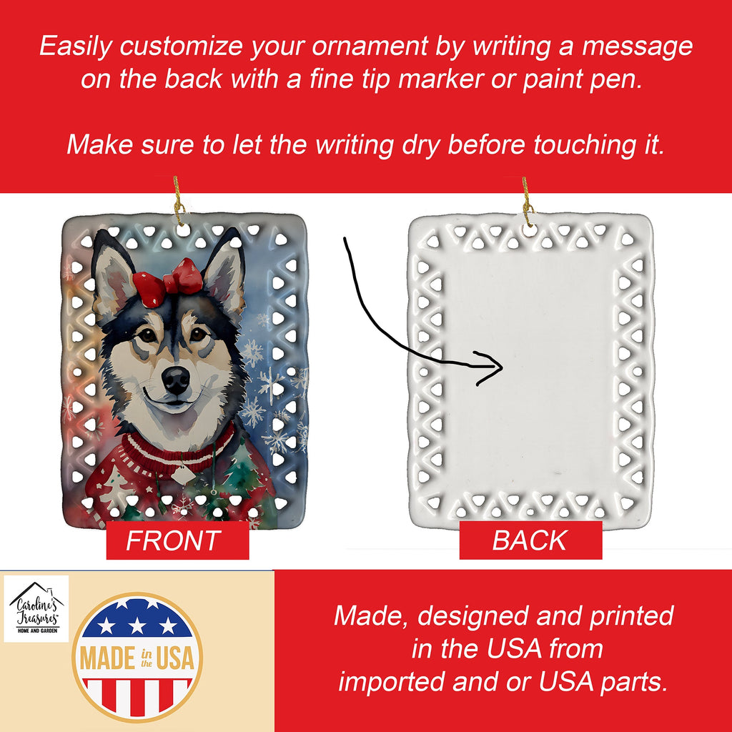 Alaskan Klee Kai Christmas Porcelain Ornament Christmas Tree Hanging Decorations for Home Christmas Holiday, Rectangle, Gift, Multicolor