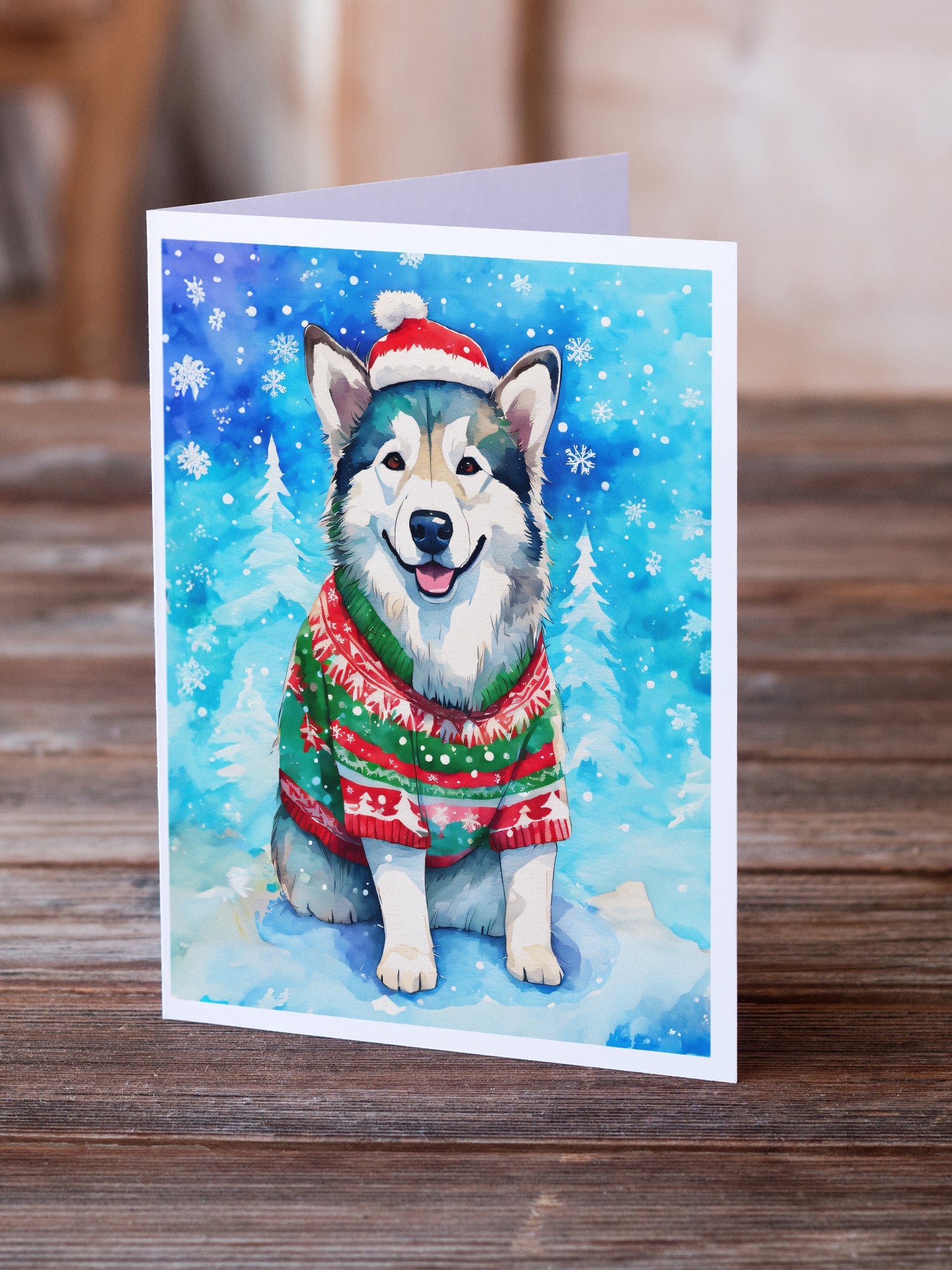 Alaskan Malamute Christmas Greeting Cards Pack of 8 Blank Cards with Envelopes Whimsical A7 Size 5x7