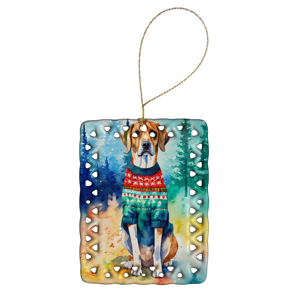 American English Coonhound Christmas Porcelain Ornament Christmas Tree Hanging Decorations for Home Christmas Holiday, Rectangle, Gift, Multicolor
