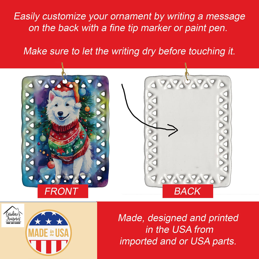 American Eskimo Christmas Porcelain Ornament Christmas Tree Hanging Decorations for Home Christmas Holiday, Rectangle, Gift, Multicolor
