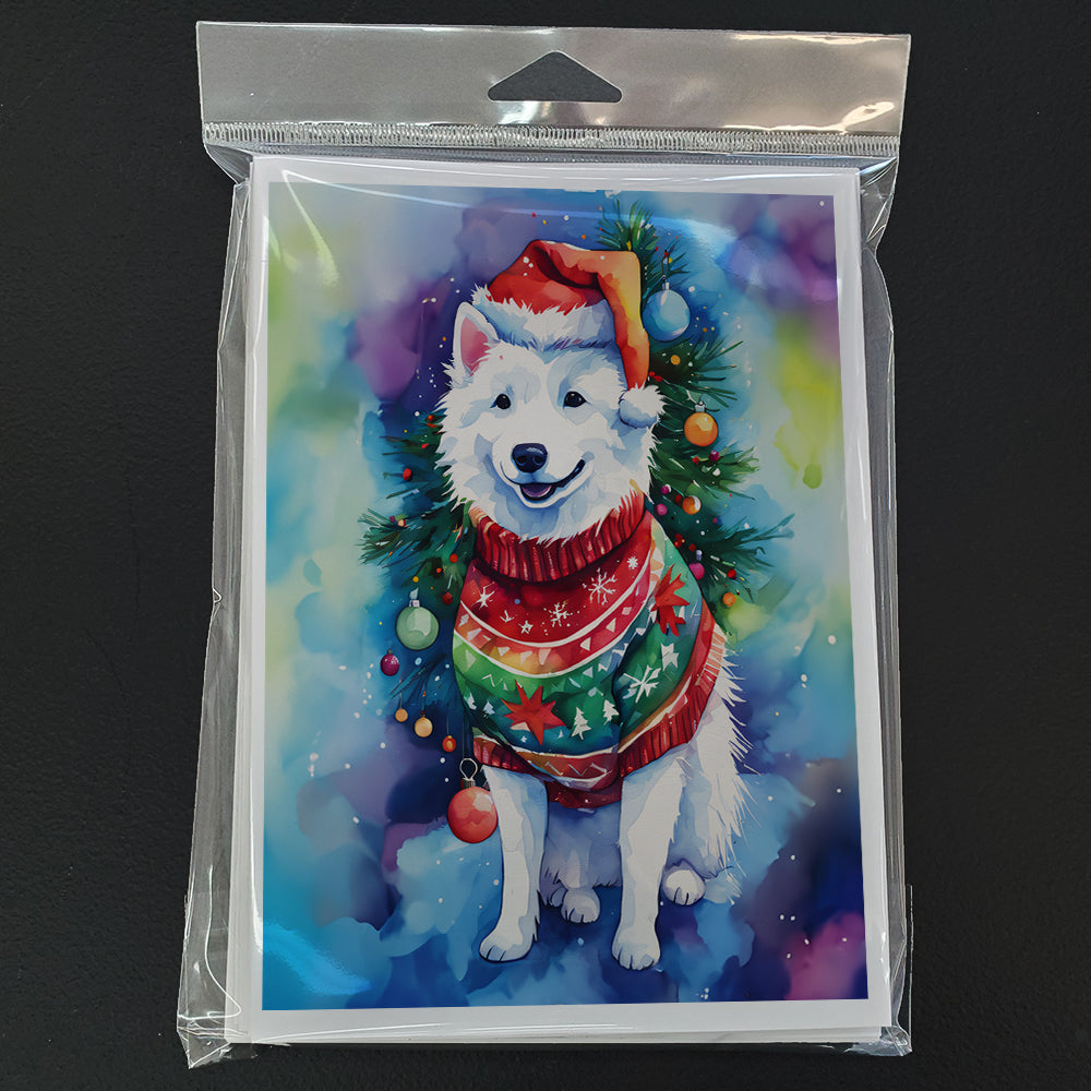 American Eskimo Christmas Greeting Cards Pack of 8 Blank Cards with Envelopes Whimsical A7 Size 5x7