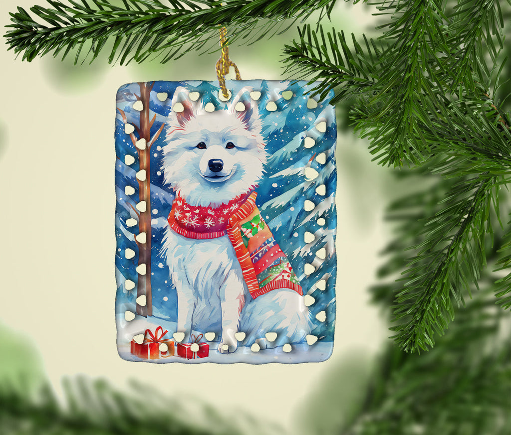 American Eskimo Christmas Porcelain Ornament Christmas Tree Hanging Decorations for Home Christmas Holiday, Rectangle, Gift, Multicolor