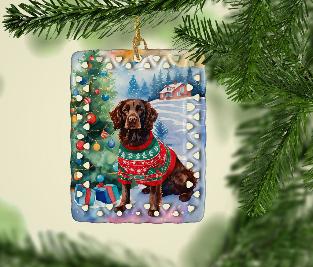 American Water Spaniel Christmas Porcelain Ornament Christmas Tree Hanging Decorations for Home Christmas Holiday, Rectangle, Gift, Multicolor
