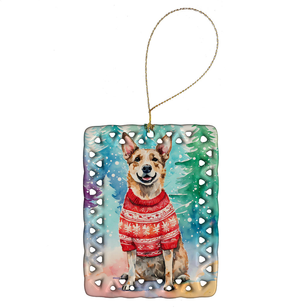 Australian Cattle Dog Christmas Porcelain Ornament Christmas Tree Hanging Decorations for Home Christmas Holiday, Rectangle, Gift, Multicolor