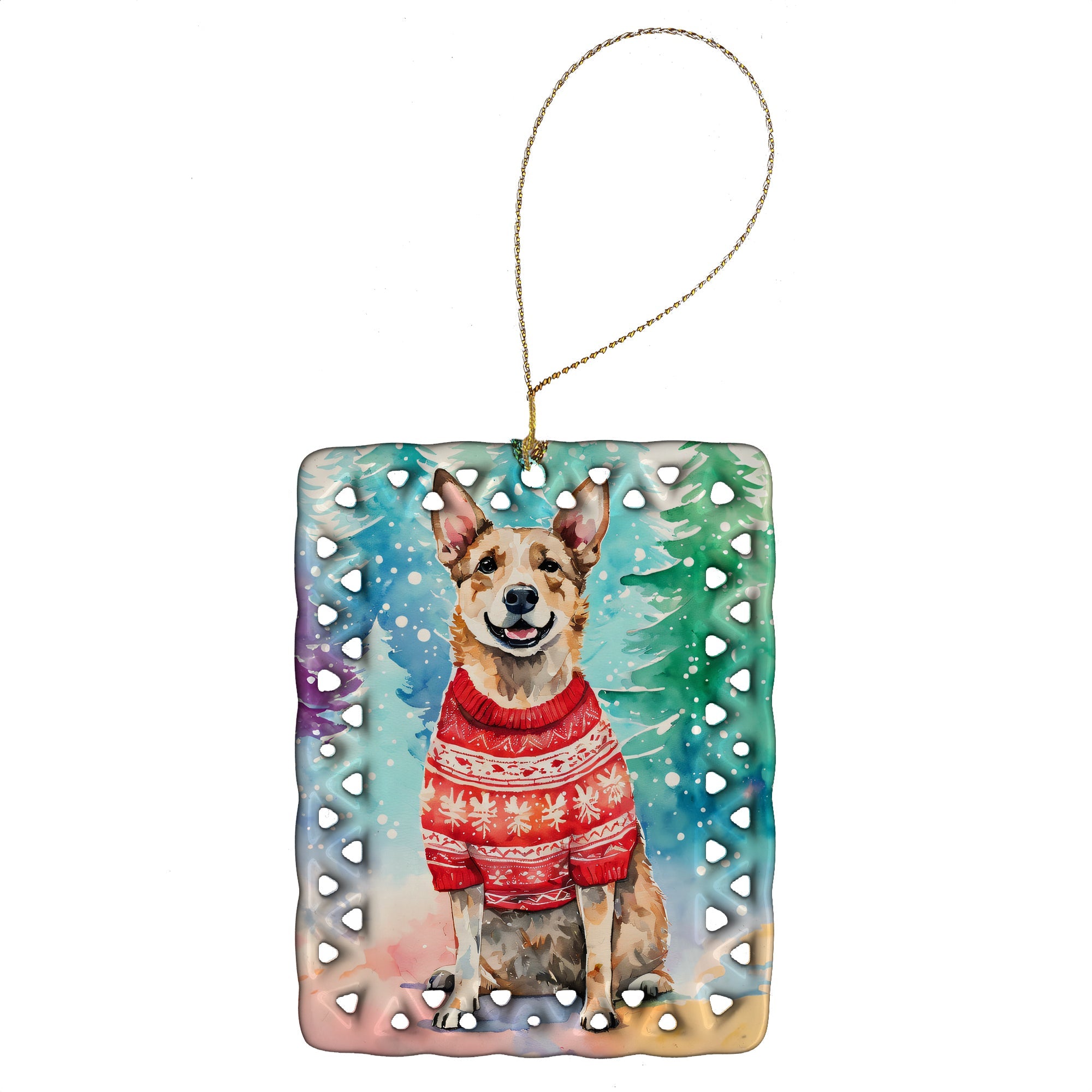 Australian Cattle Dog Christmas Porcelain Ornament Christmas Tree Hanging Decorations for Home Christmas Holiday, Rectangle, Gift, Multicolor