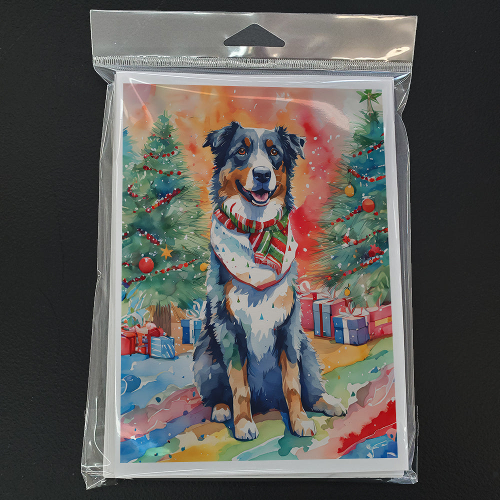 Australian Shepherd Christmas Greeting Cards Pack of 8 Blank Cards with Envelopes Whimsical A7 Size 5x7