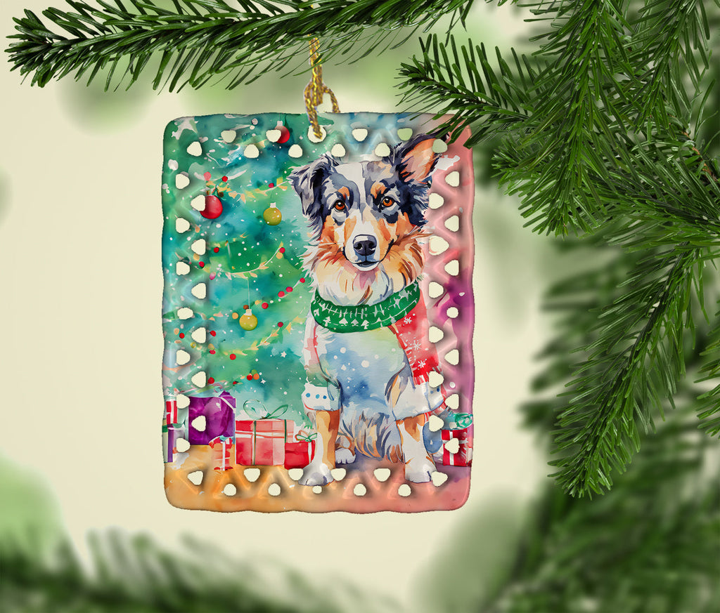 Australian Shepherd Christmas Porcelain Ornament Christmas Tree Hanging Decorations for Home Christmas Holiday, Rectangle, Gift, Multicolor