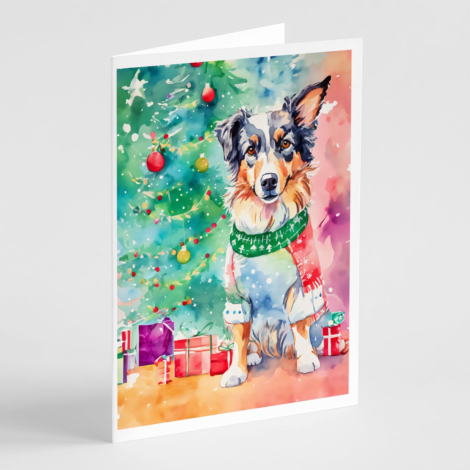 Australian Shepherd Christmas Greeting Cards Pack of 8 Blank Cards with Envelopes Whimsical A7 Size 5x7