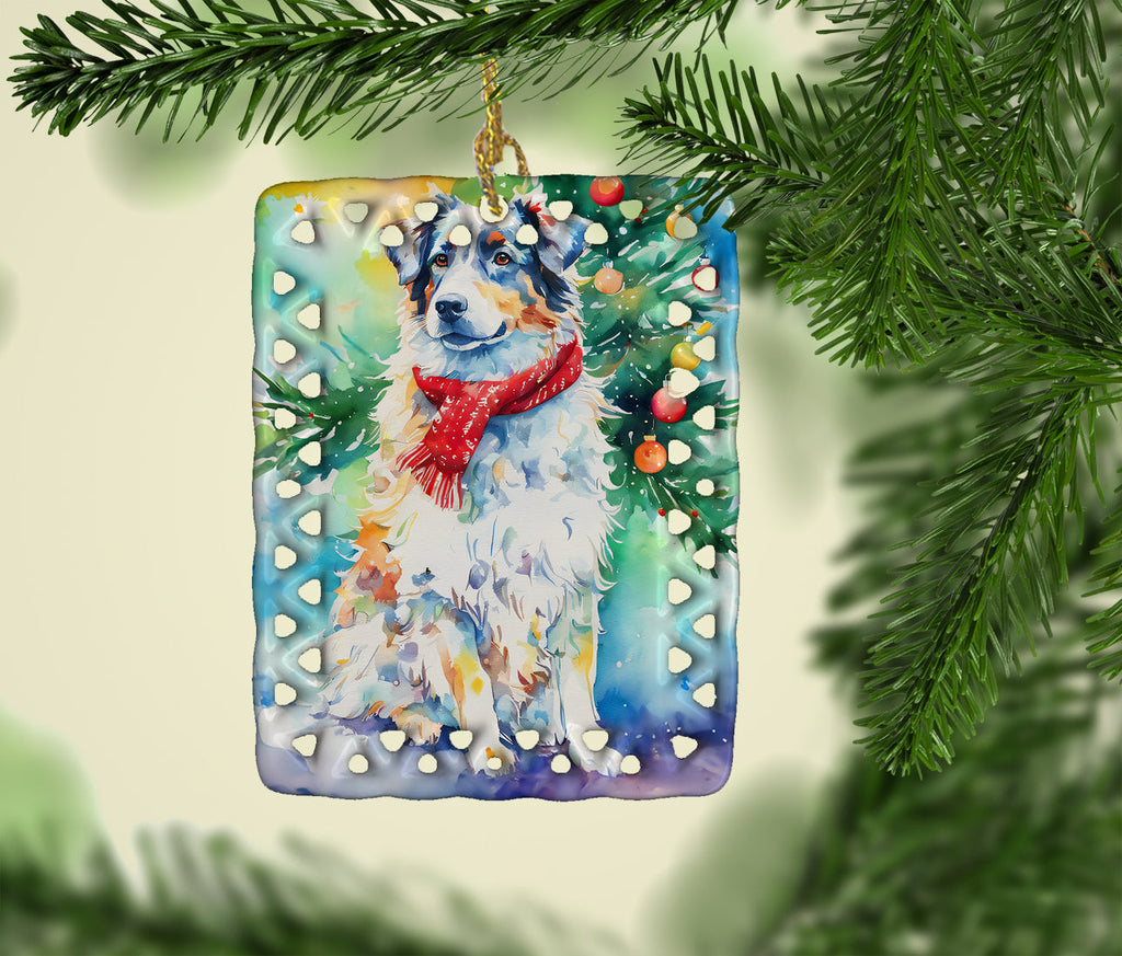 Australian Shepherd Christmas Porcelain Ornament Christmas Tree Hanging Decorations for Home Christmas Holiday, Rectangle, Gift, Multicolor