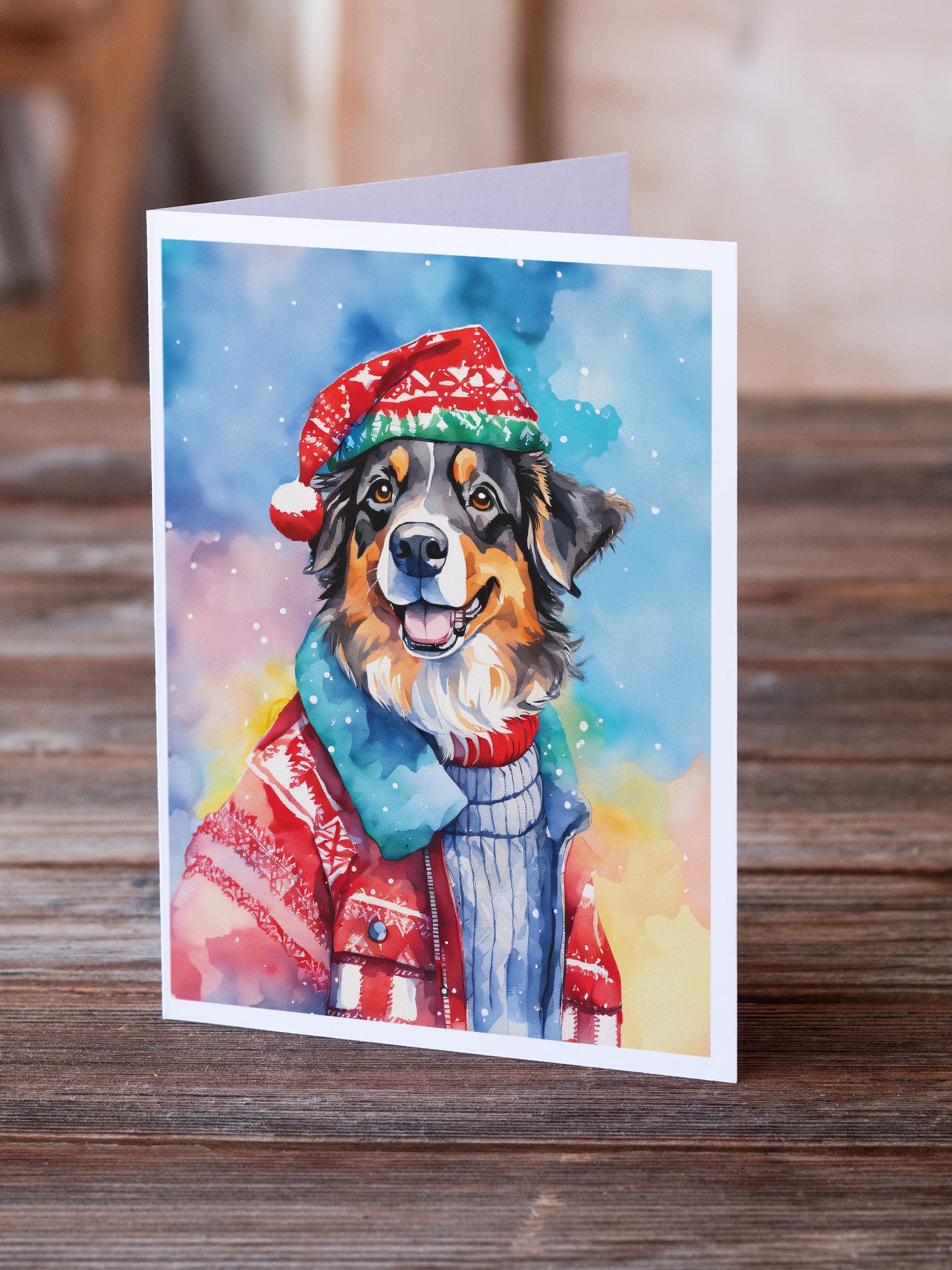 Australian Shepherd Christmas Greeting Cards Pack of 8 Blank Cards with Envelopes Whimsical A7 Size 5x7