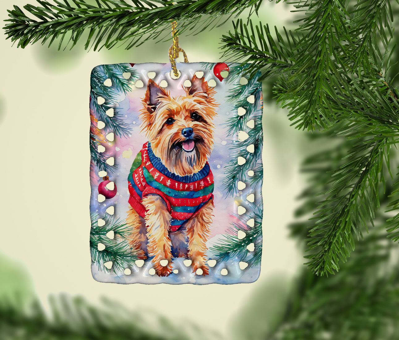 Australian Terrier Christmas Porcelain Ornament Christmas Tree Hanging Decorations for Home Christmas Holiday, Rectangle, Gift, Multicolor