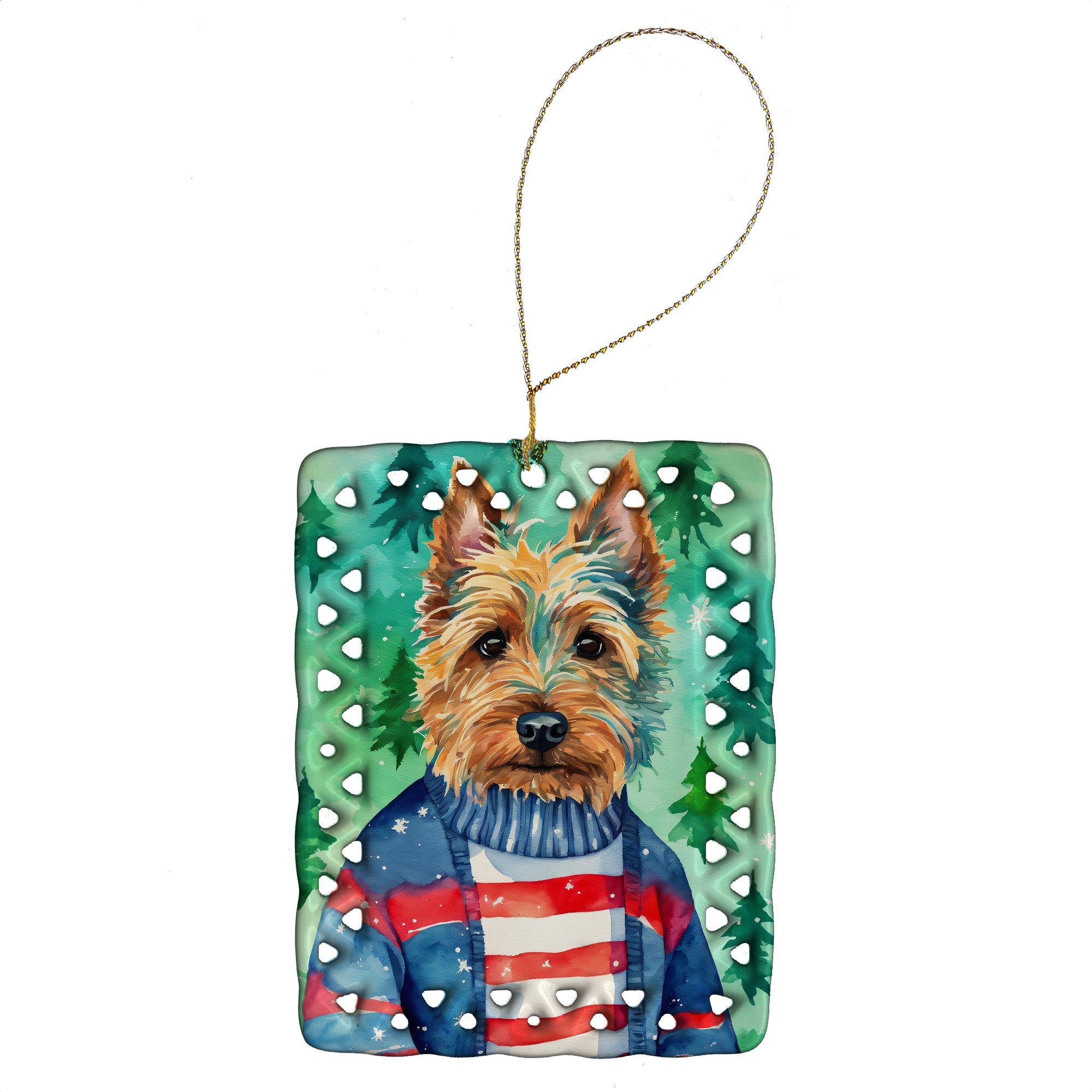 Australian Terrier Christmas Porcelain Ornament Christmas Tree Hanging Decorations for Home Christmas Holiday, Rectangle, Gift, Multicolor