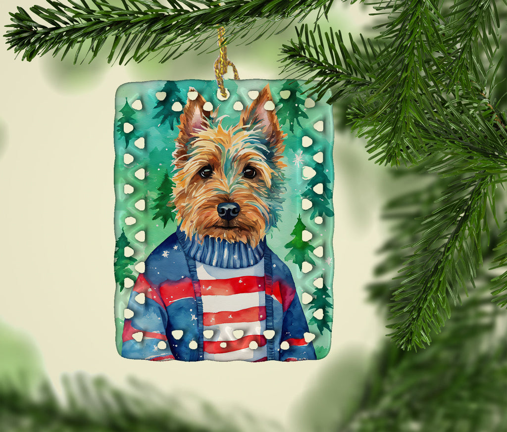 Australian Terrier Christmas Porcelain Ornament Christmas Tree Hanging Decorations for Home Christmas Holiday, Rectangle, Gift, Multicolor