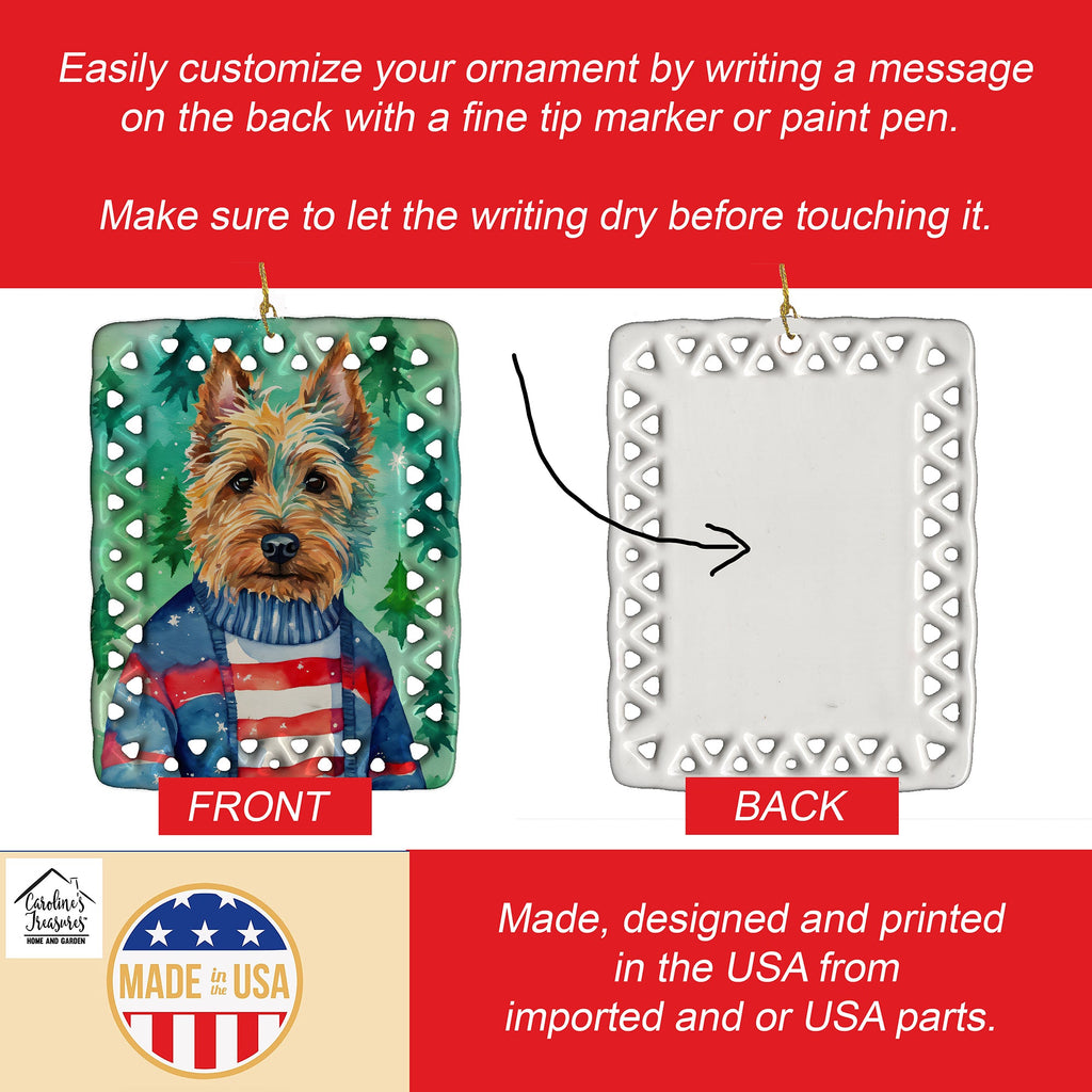 Australian Terrier Christmas Porcelain Ornament Christmas Tree Hanging Decorations for Home Christmas Holiday, Rectangle, Gift, Multicolor