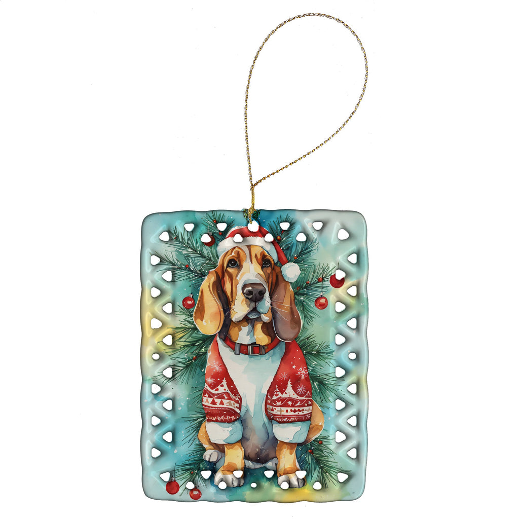 Basset Hound Christmas Porcelain Ornament Christmas Tree Hanging Decorations for Home Christmas Holiday, Rectangle, Gift, Multicolor