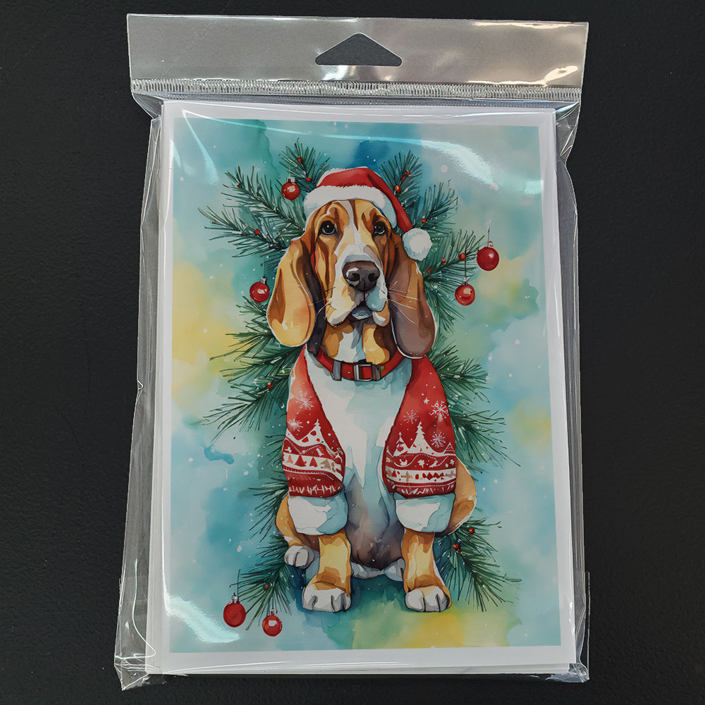 Basset Hound Christmas Greeting Cards Pack of 8 Blank Cards with Envelopes Whimsical A7 Size 5x7