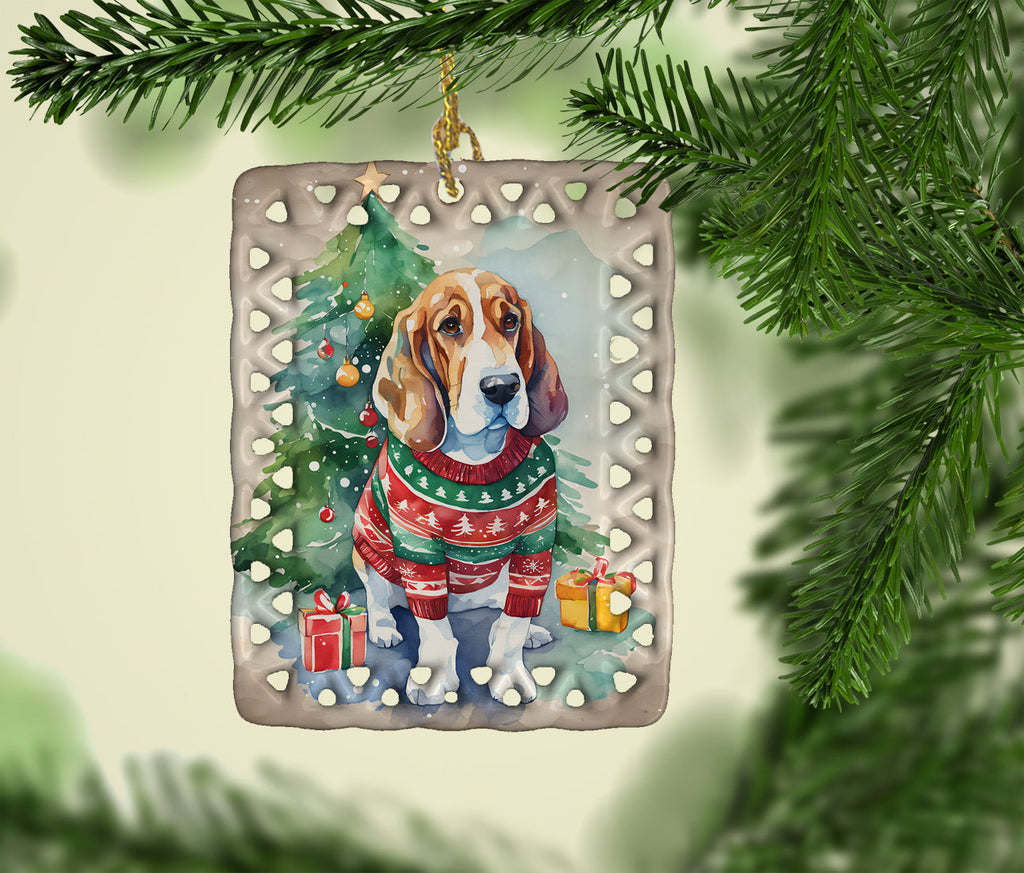 Basset Hound Christmas Porcelain Ornament Christmas Tree Hanging Decorations for Home Christmas Holiday, Rectangle, Gift, Multicolor
