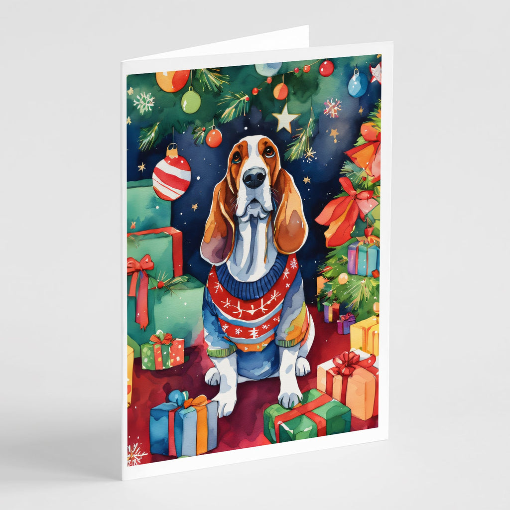 Basset Hound Christmas Greeting Cards Pack of 8 Blank Cards with Envelopes Whimsical A7 Size 5x7