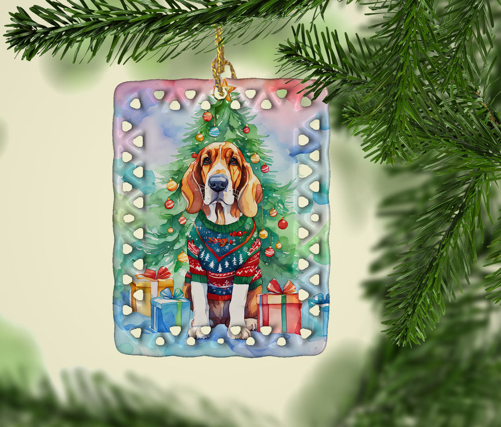 Basset Hound Christmas Porcelain Ornament Christmas Tree Hanging Decorations for Home Christmas Holiday, Rectangle, Gift, Multicolor