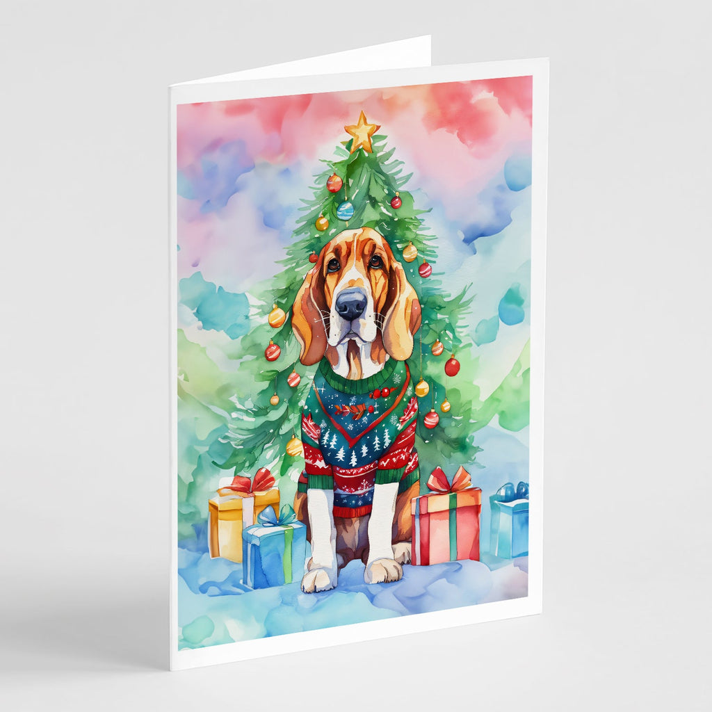 Basset Hound Christmas Greeting Cards Pack of 8 Blank Cards with Envelopes Whimsical A7 Size 5x7