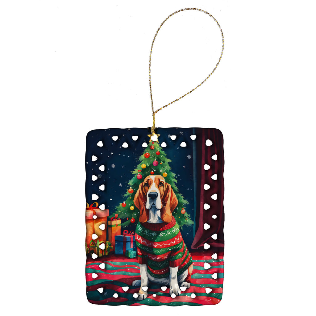 Basset Hound Christmas Porcelain Ornament Christmas Tree Hanging Decorations for Home Christmas Holiday, Rectangle, Gift, Multicolor