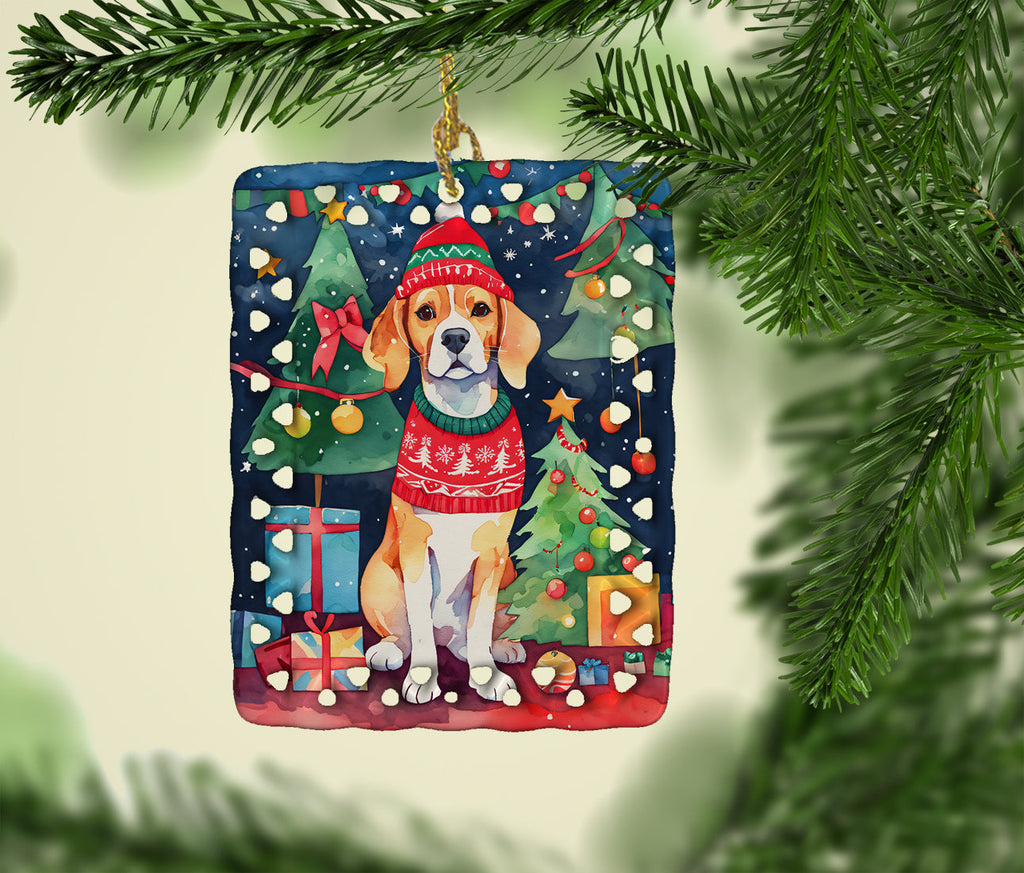 Beagle Christmas Porcelain Ornament Christmas Tree Hanging Decorations for Home Christmas Holiday, Rectangle, Gift, Multicolor