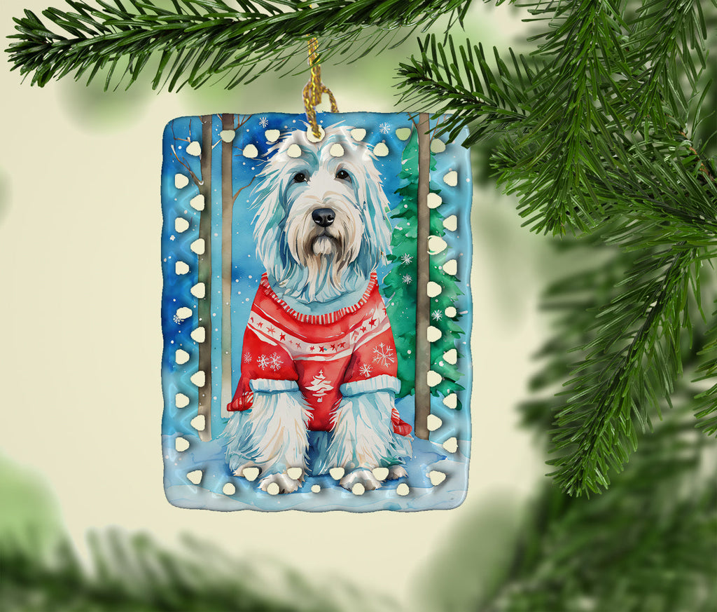 Bearded Collie Christmas Porcelain Ornament Christmas Tree Hanging Decorations for Home Christmas Holiday, Rectangle, Gift, Multicolor