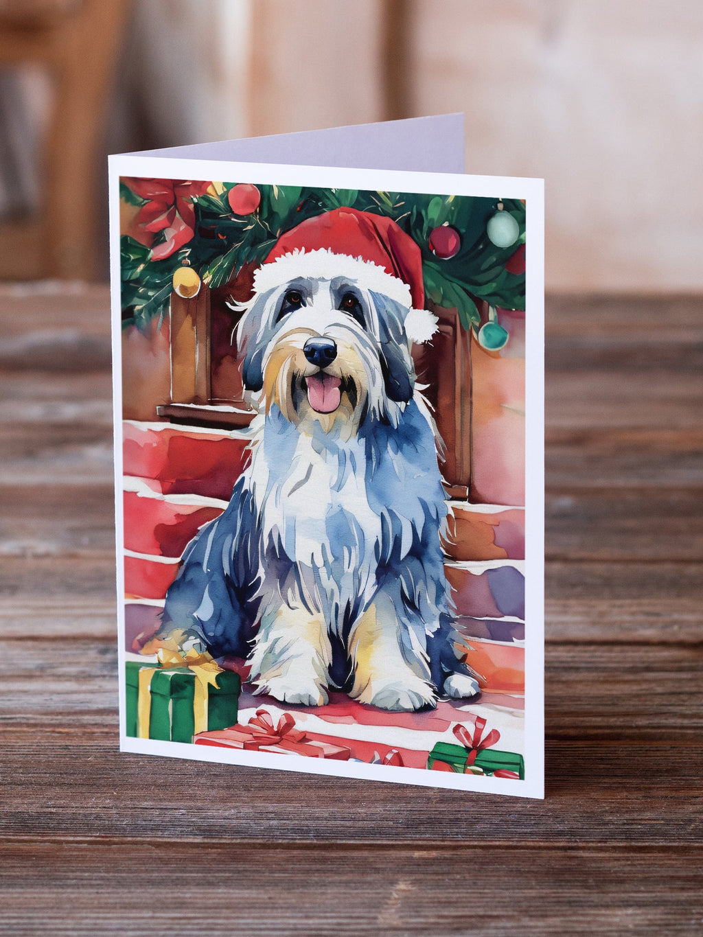 Bearded Collie Christmas Greeting Cards Pack of 8 Blank Cards with Envelopes Whimsical A7 Size 5x7