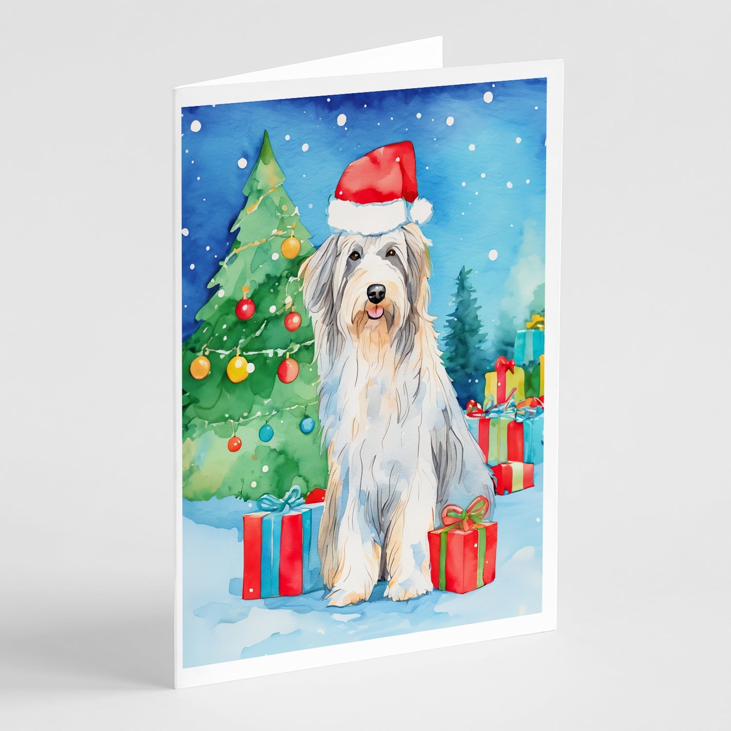 Bearded Collie Christmas Greeting Cards Pack of 8 Blank Cards with Envelopes Whimsical A7 Size 5x7