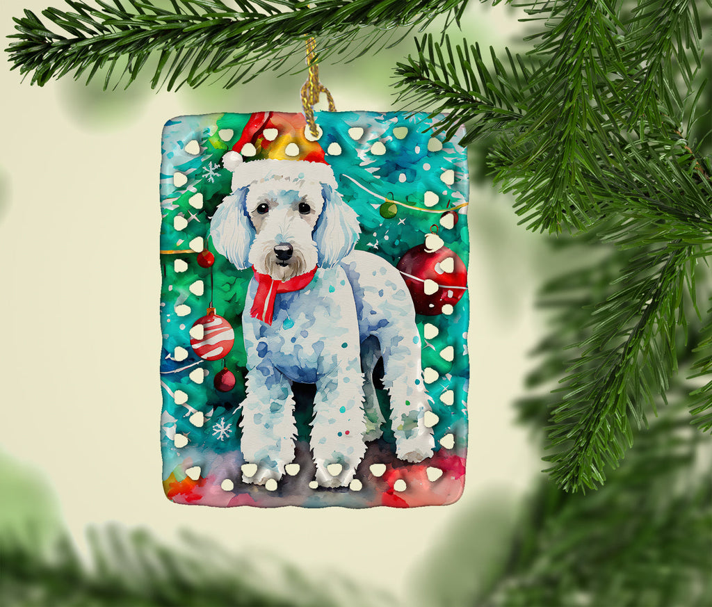 Bedlington Terrier Christmas Porcelain Ornament Christmas Tree Hanging Decorations for Home Christmas Holiday, Rectangle, Gift, Multicolor