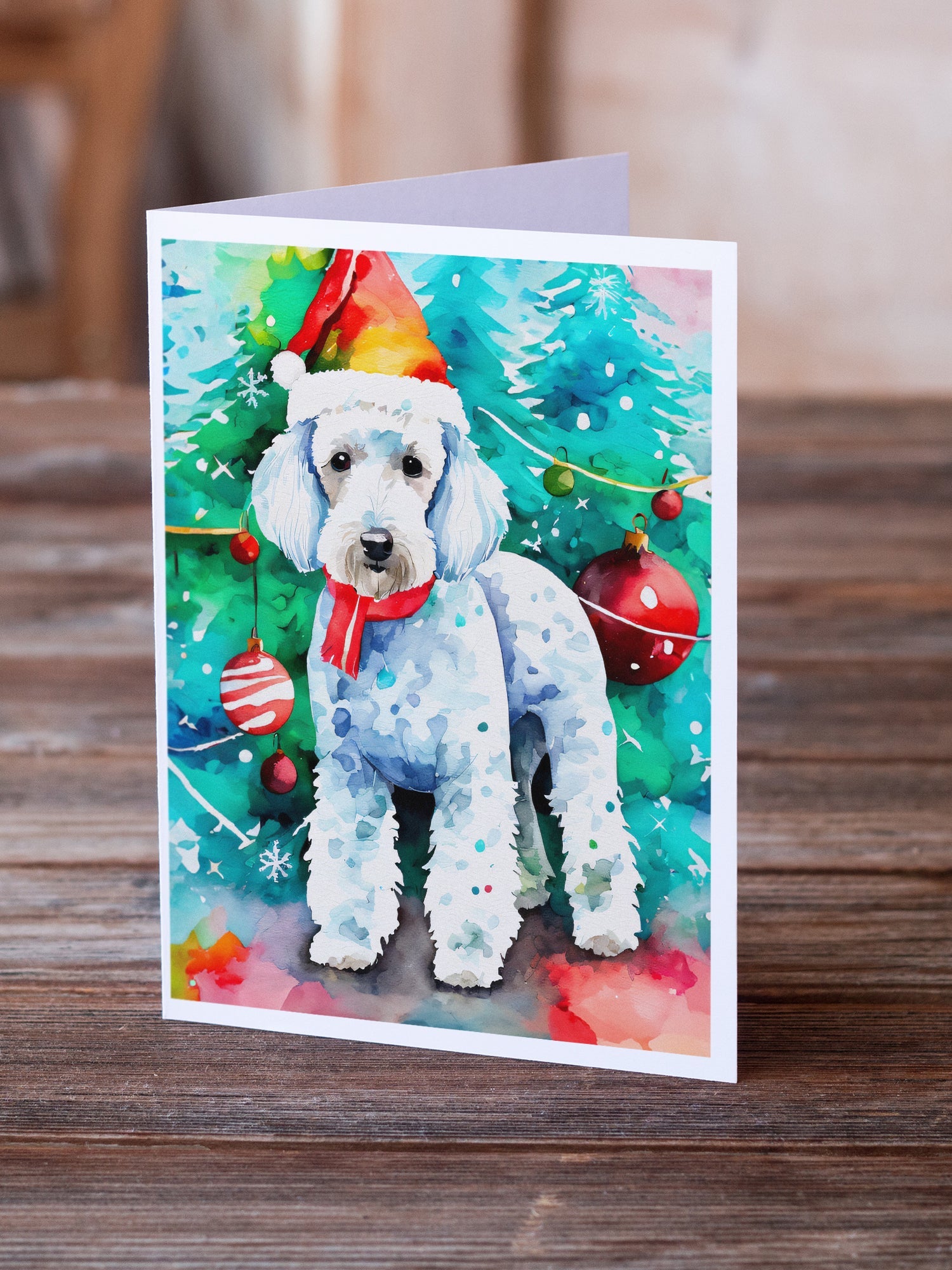 Bedlington Terrier Christmas Greeting Cards Pack of 8 Blank Cards with Envelopes Whimsical A7 Size 5x7