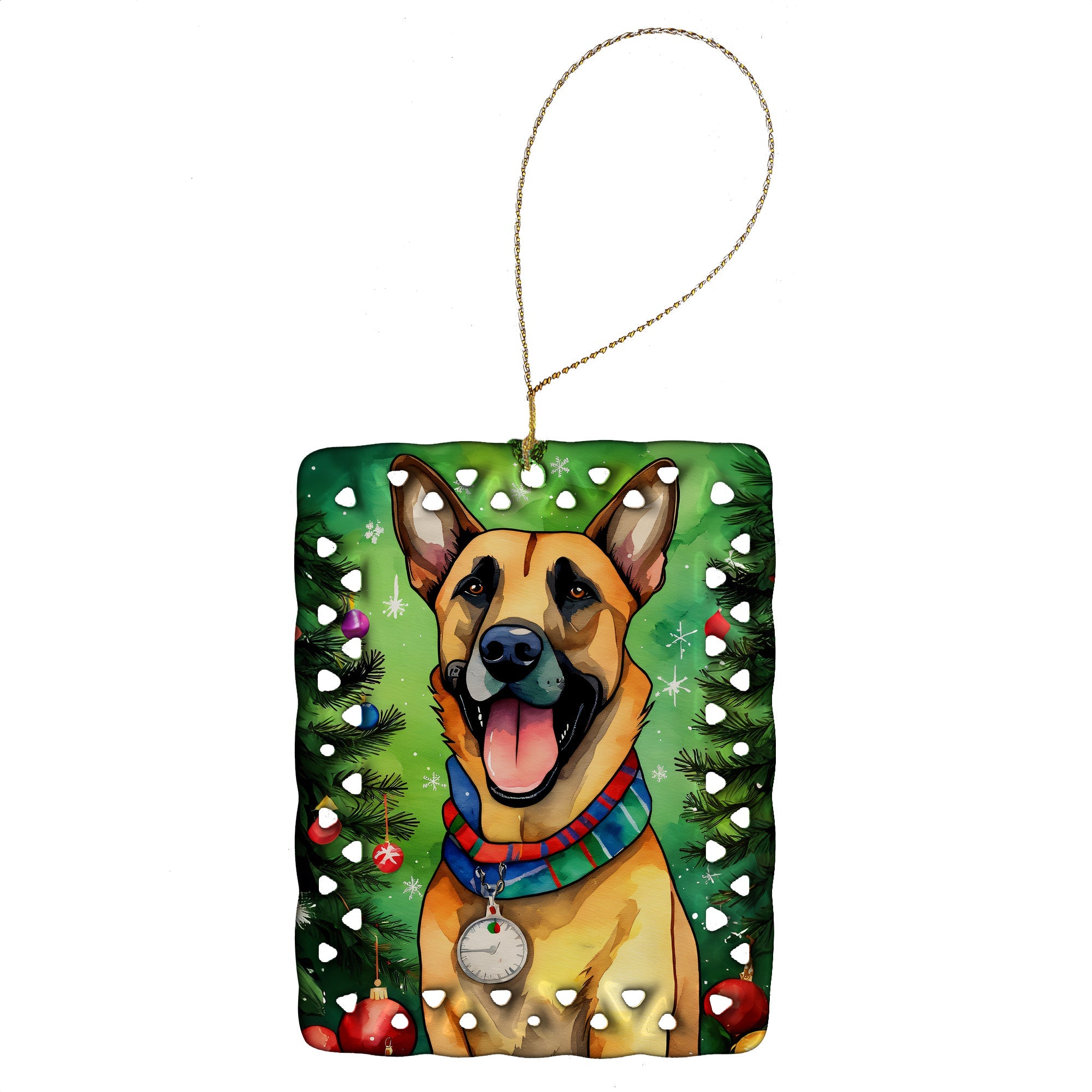 Belgian Malinois Christmas Porcelain Ornament Christmas Tree Hanging Decorations for Home Christmas Holiday, Rectangle, Gift, Multicolor