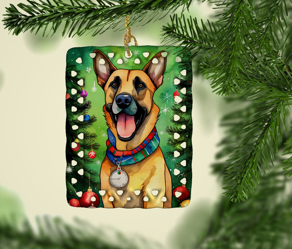 Belgian Malinois Christmas Porcelain Ornament Christmas Tree Hanging Decorations for Home Christmas Holiday, Rectangle, Gift, Multicolor