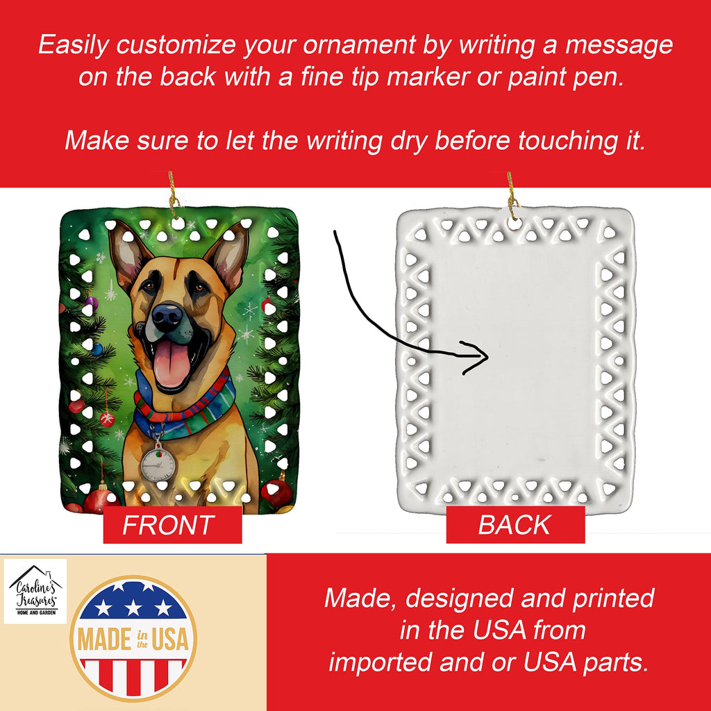 Belgian Malinois Christmas Porcelain Ornament Christmas Tree Hanging Decorations for Home Christmas Holiday, Rectangle, Gift, Multicolor