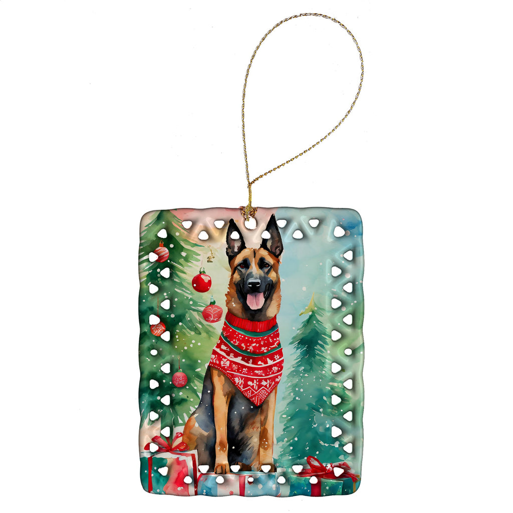Belgian Malinois Christmas Porcelain Ornament Christmas Tree Hanging Decorations for Home Christmas Holiday, Rectangle, Gift, Multicolor