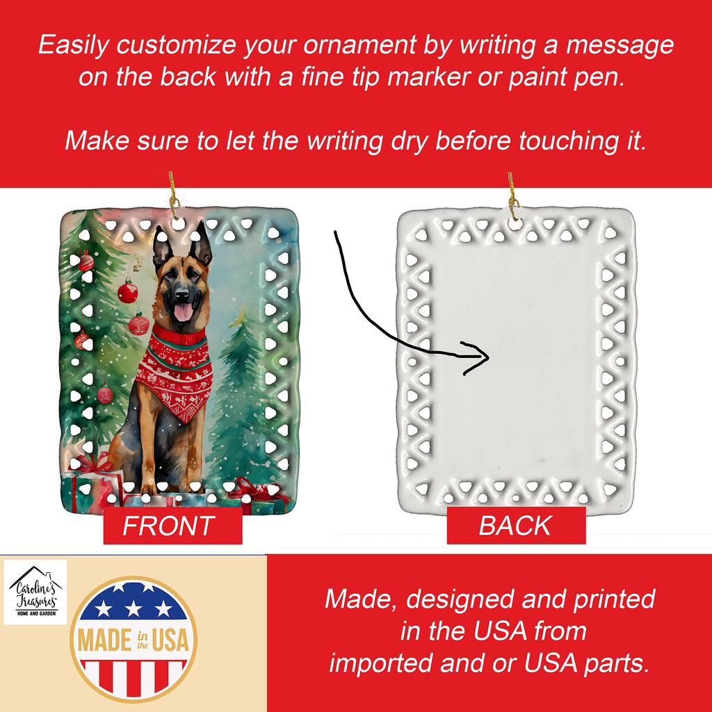 Belgian Malinois Christmas Porcelain Ornament Christmas Tree Hanging Decorations for Home Christmas Holiday, Rectangle, Gift, Multicolor