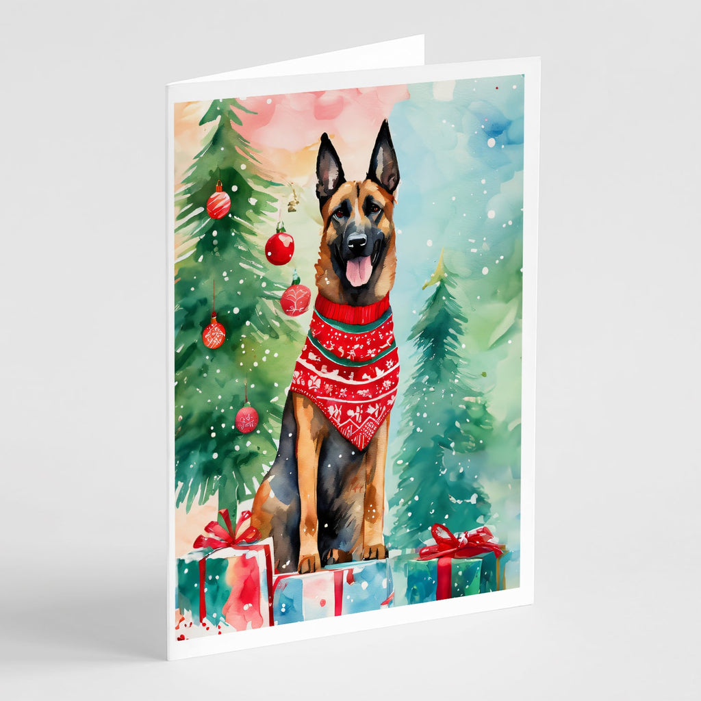 Belgian Malinois Christmas Greeting Cards Pack of 8 Blank Cards with Envelopes Whimsical A7 Size 5x7