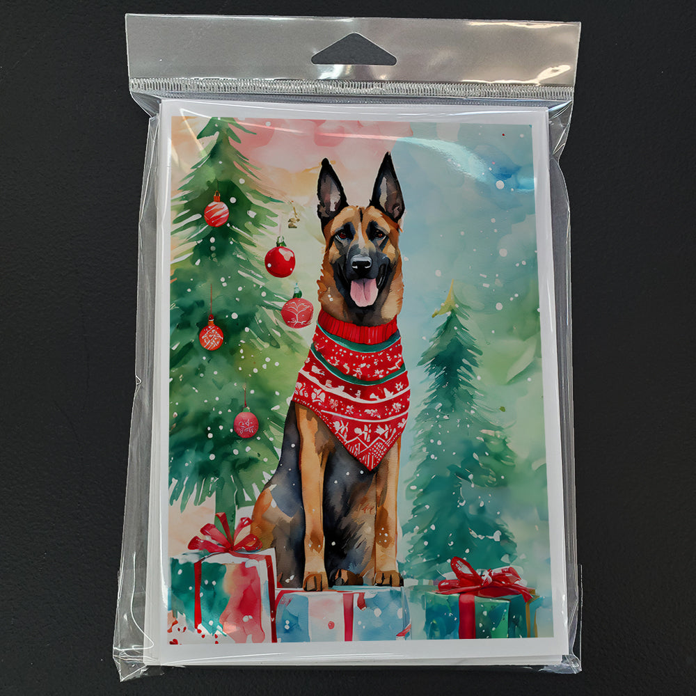 Belgian Malinois Christmas Greeting Cards Pack of 8 Blank Cards with Envelopes Whimsical A7 Size 5x7