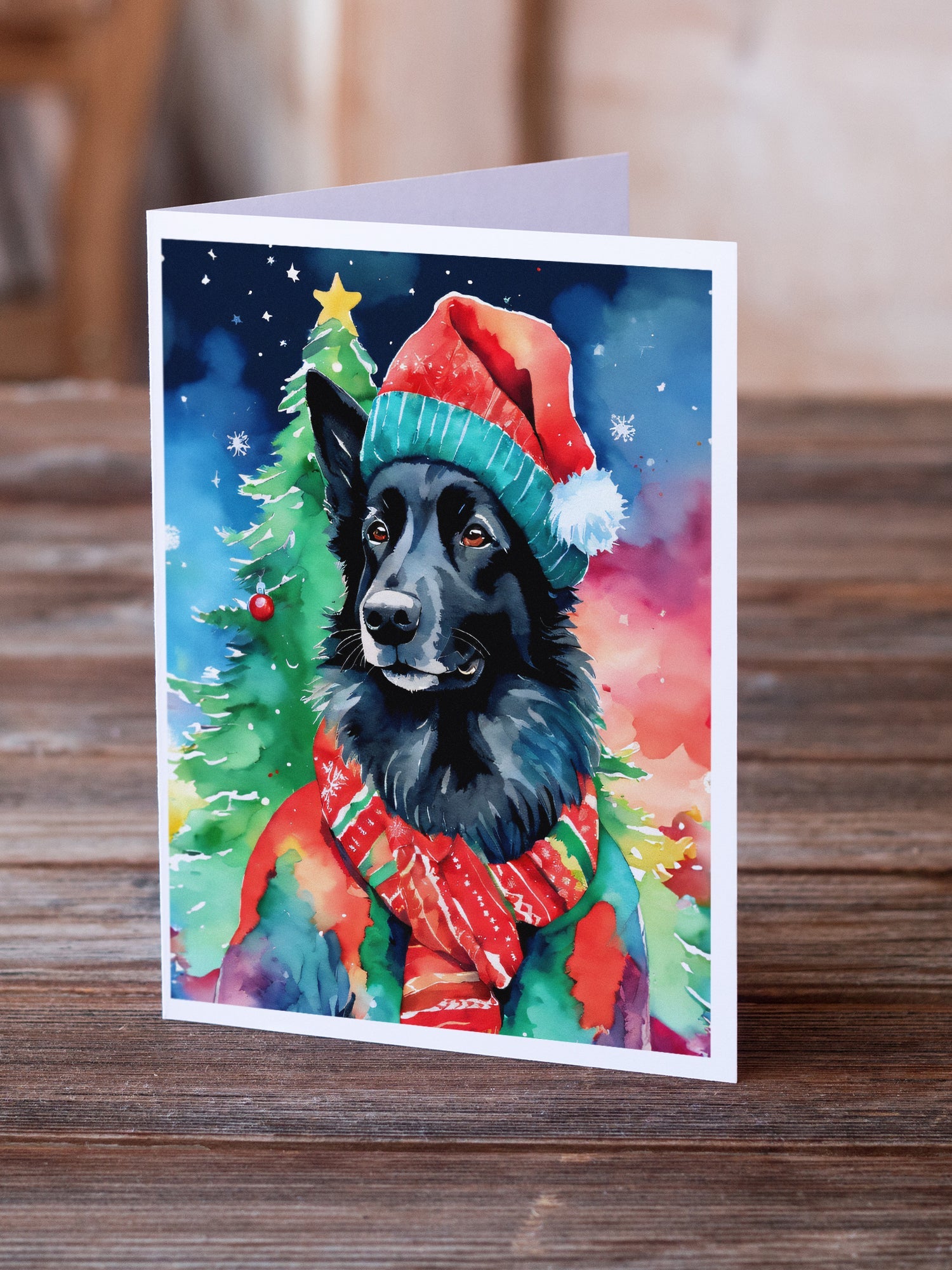 Belgian Sheepdog Christmas Greeting Cards Pack of 8 Blank Cards with Envelopes Whimsical A7 Size 5x7