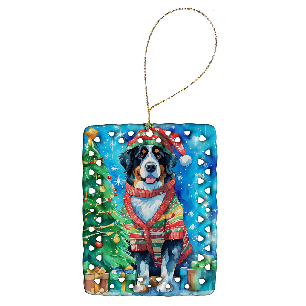 Bernese Mountain Dog Christmas Porcelain Ornament Christmas Tree Hanging Decorations for Home Christmas Holiday, Rectangle, Gift, Multicolor