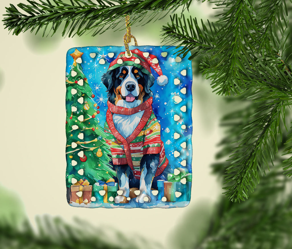 Bernese Mountain Dog Christmas Porcelain Ornament Christmas Tree Hanging Decorations for Home Christmas Holiday, Rectangle, Gift, Multicolor