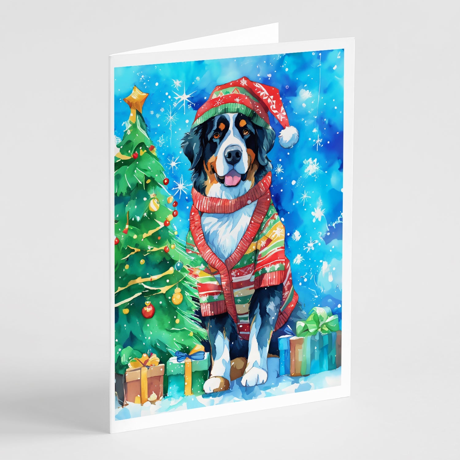 Bernese Mountain Dog Christmas Greeting Cards Pack of 8 Blank Cards with Envelopes Whimsical A7 Size 5x7