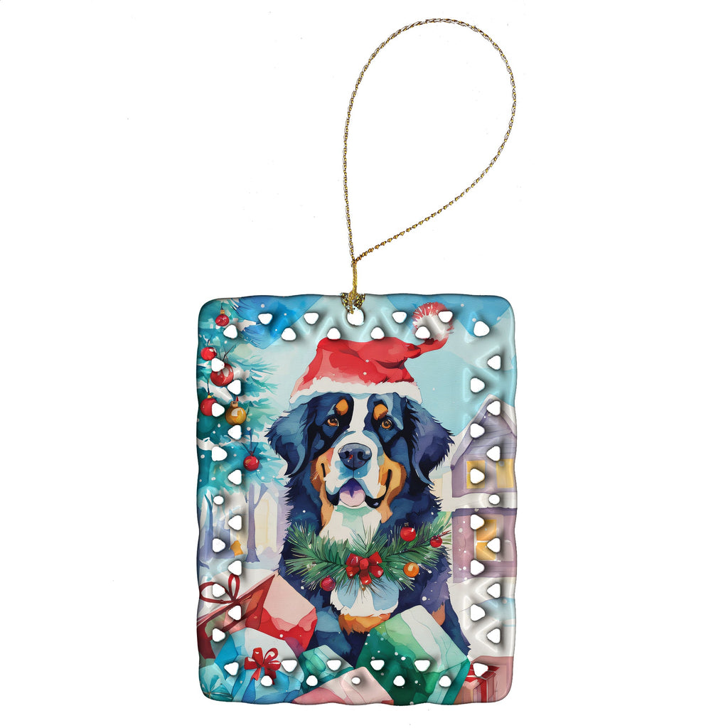 Bernese Mountain Dog Christmas Porcelain Ornament Christmas Tree Hanging Decorations for Home Christmas Holiday, Rectangle, Gift, Multicolor