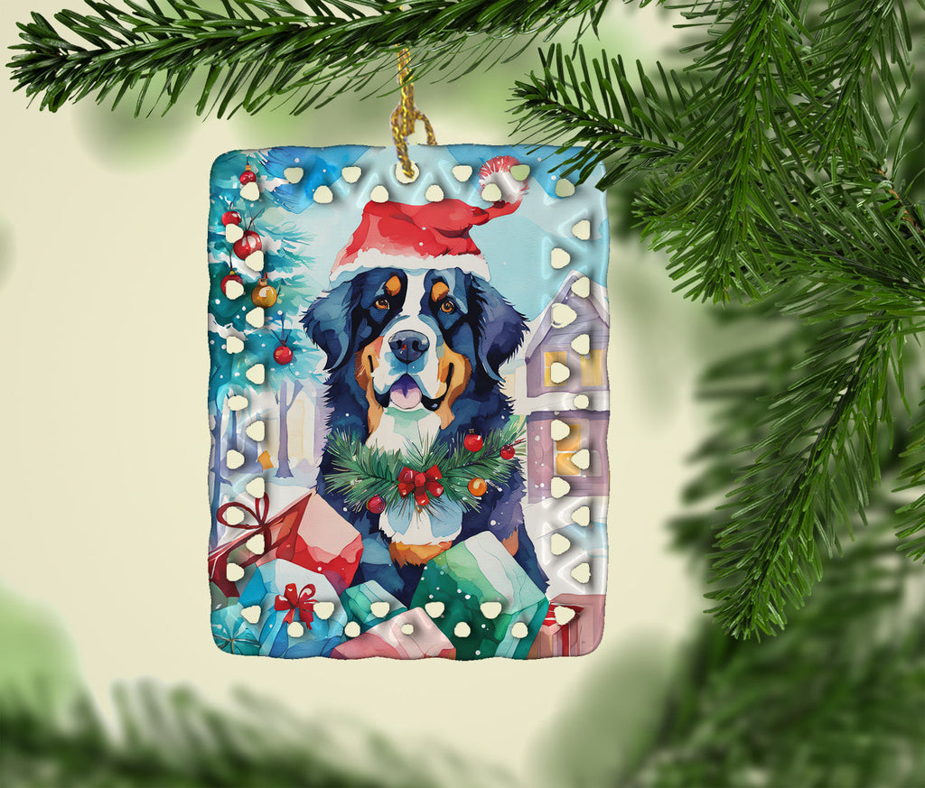 Bernese Mountain Dog Christmas Porcelain Ornament Christmas Tree Hanging Decorations for Home Christmas Holiday, Rectangle, Gift, Multicolor